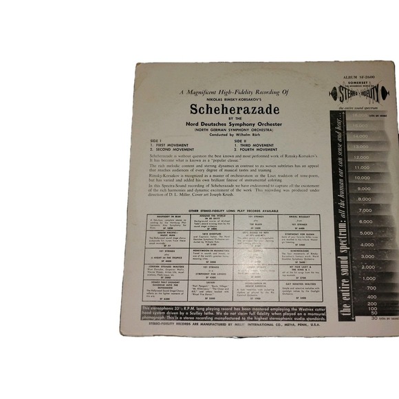 Rimsky-Korsakov's Scheherazade Somerset 1958 LP Vinyl Record SF-2600 Meryl Davis - Picture 2 of 5